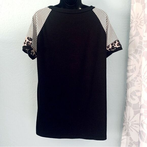 Unrbranded Black & Brown Short Sleeve T-shirt with Cheetah Print Trim Sz Large - Picture 5 of 8